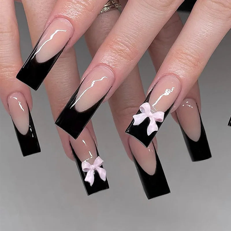 24Pcs French Tip Square Press On Nails