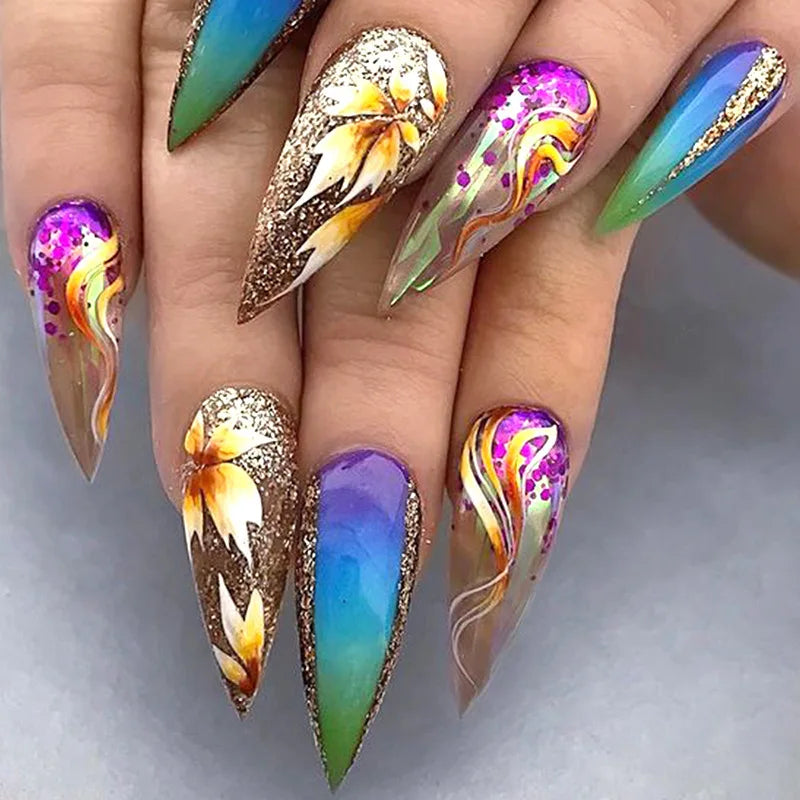 24pcs/set short medium long fake nails