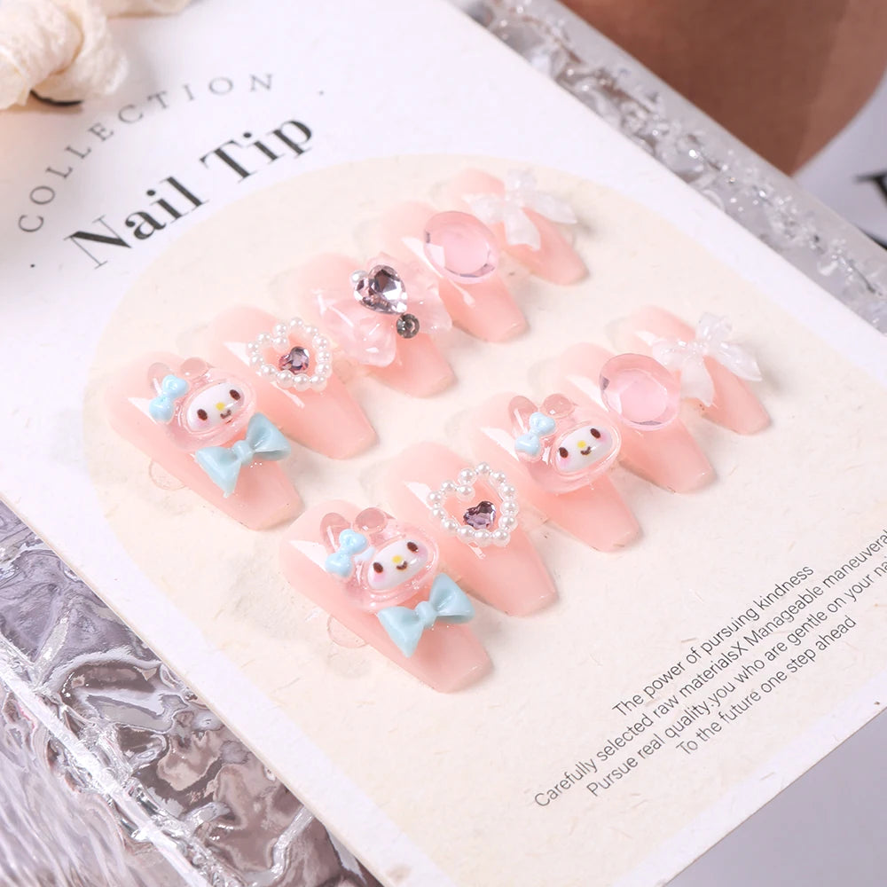 Sanrio Kawaii Pink My Melody Fake Nails 24Pc