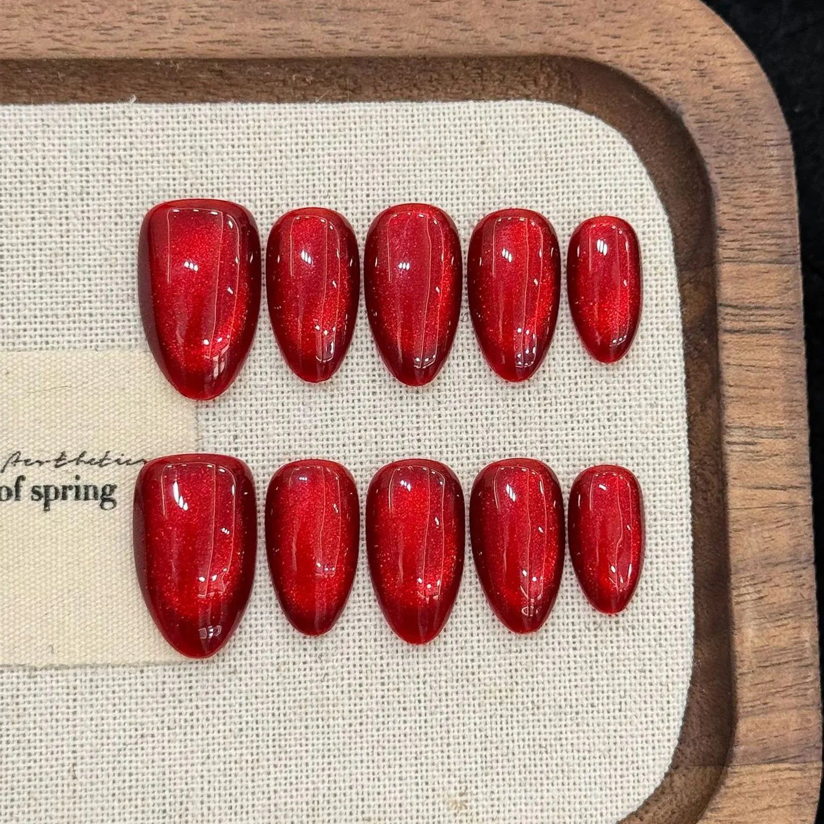 10pcs Handmade Press On Nails Vintage Wine Red