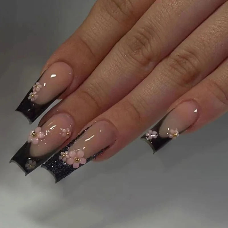 24Pcs French Tip Square Press On Nails