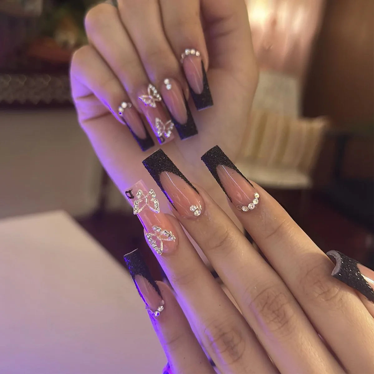 24Pcs French Tip Square Press On Nails