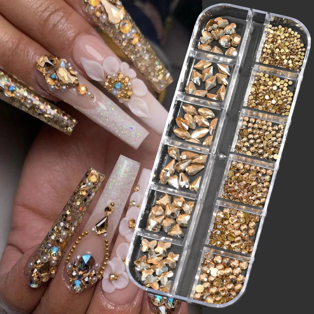 12Grids Mixed-Shape Crystal Nail