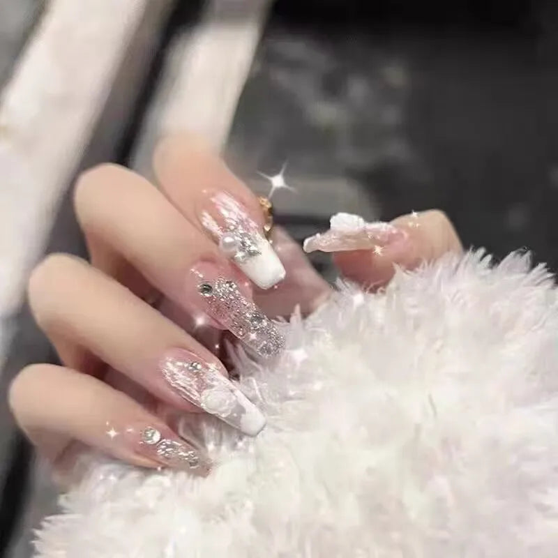 24Pcs/SET French Ballet Blue Moon Sailor False Nails