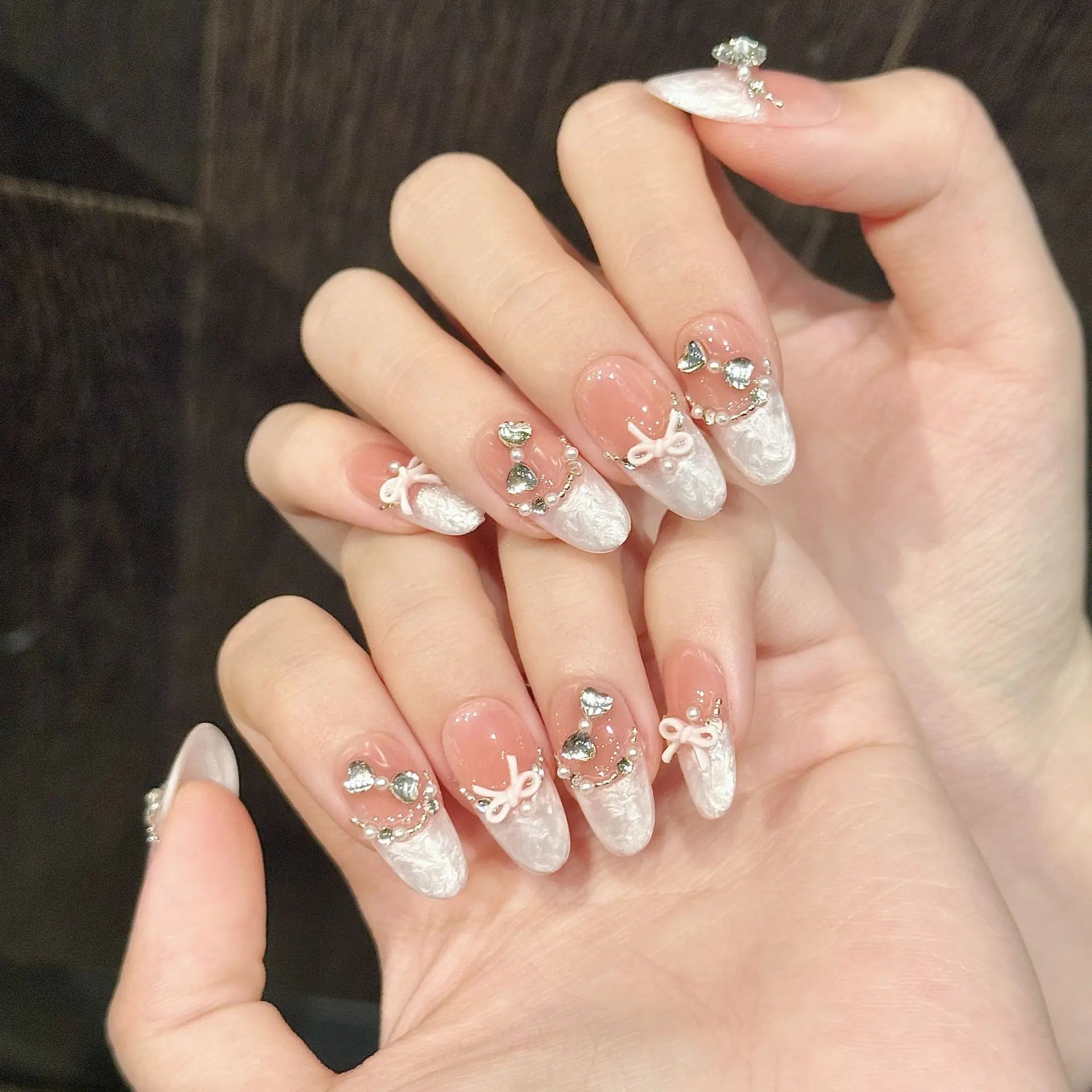 10pcs Handmade Press on Nails French Cat Eye Pink