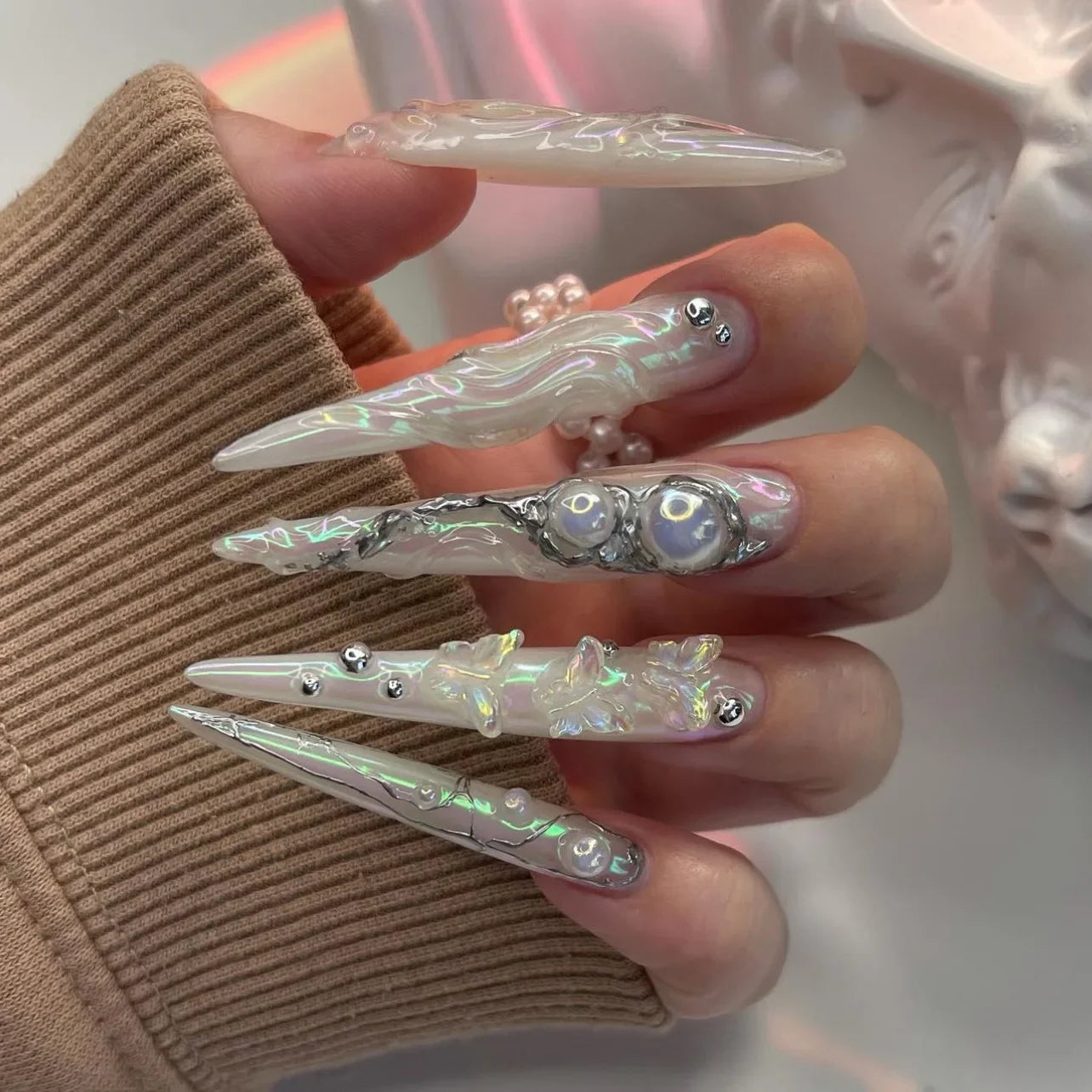 24pcsBlue Line Delineation Gradual  Nail