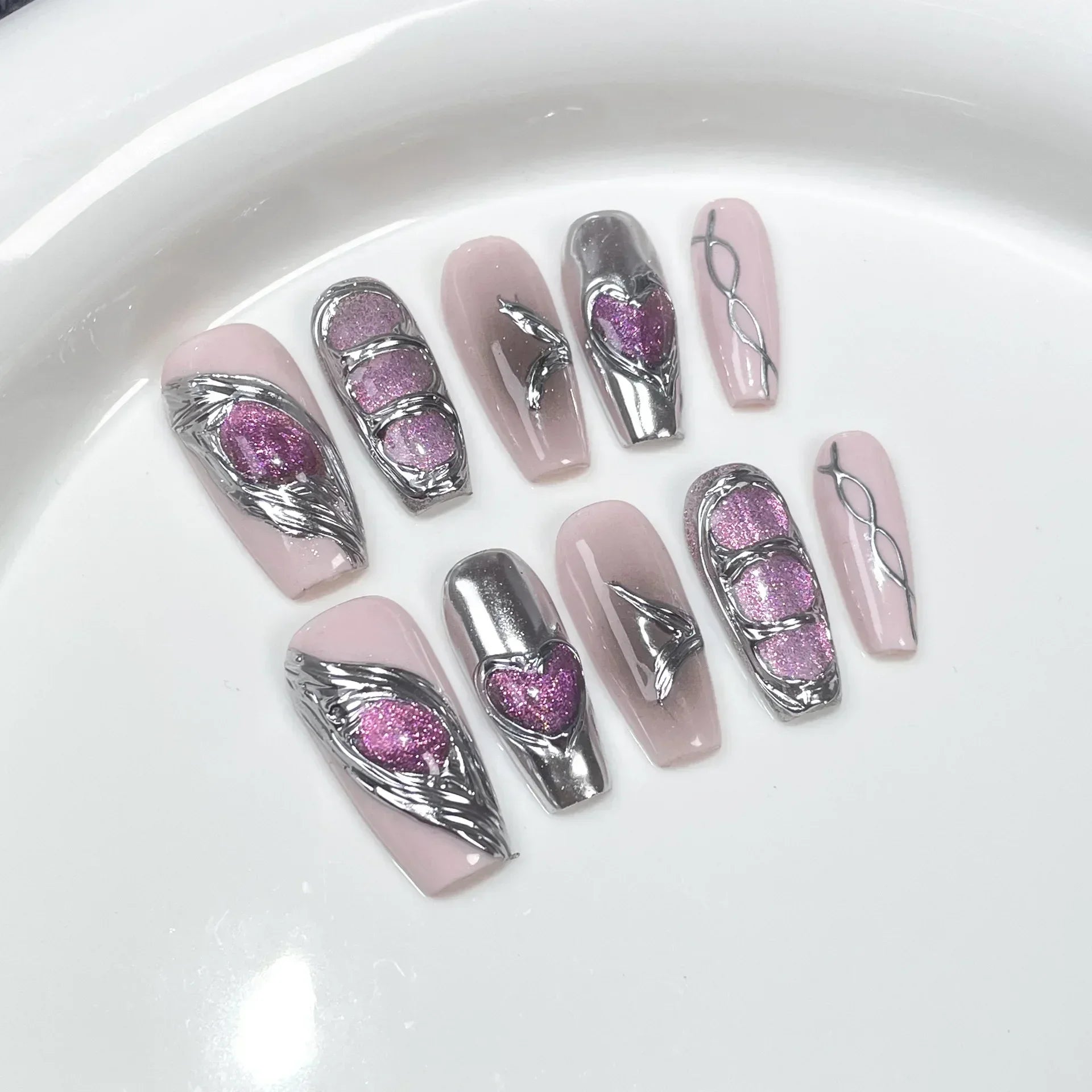 24pcsBlack Handmade Press on Nails