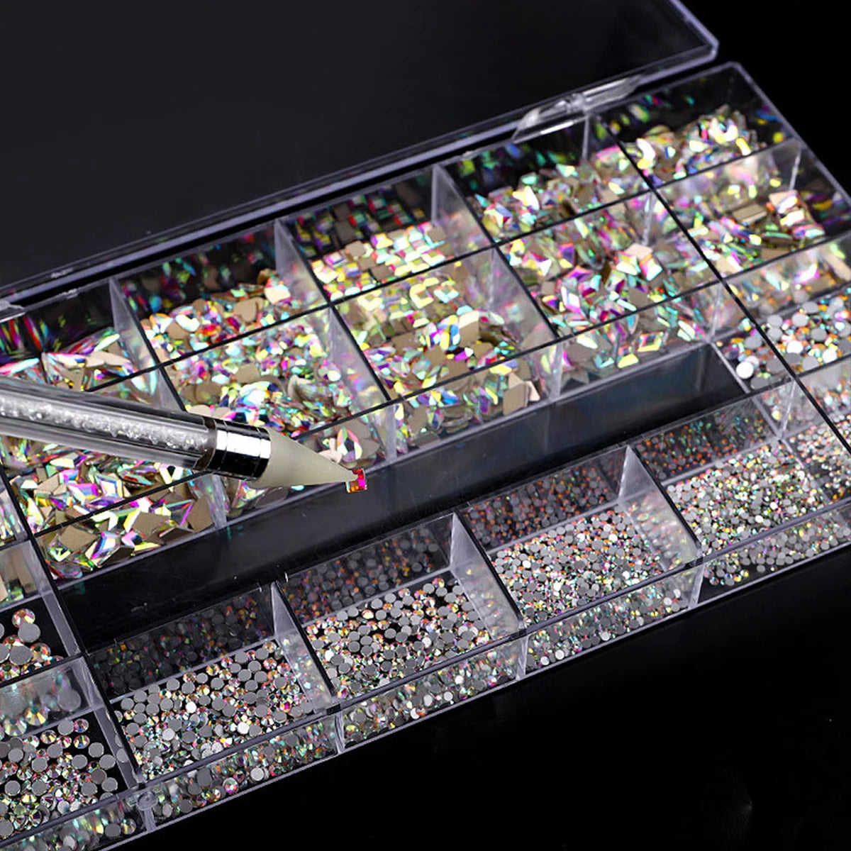 21 grid rhinestone box mixed nail Gems