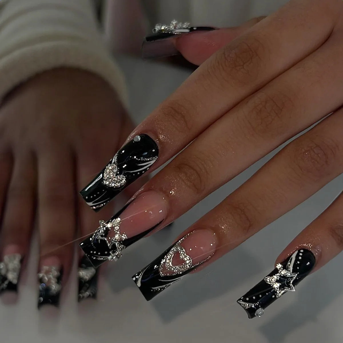 24Pcs French Tip Square Press On Nails