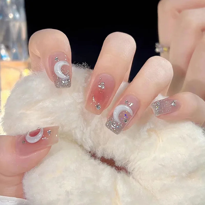 24Pcs/SET French Ballet Blue Moon Sailor False Nails