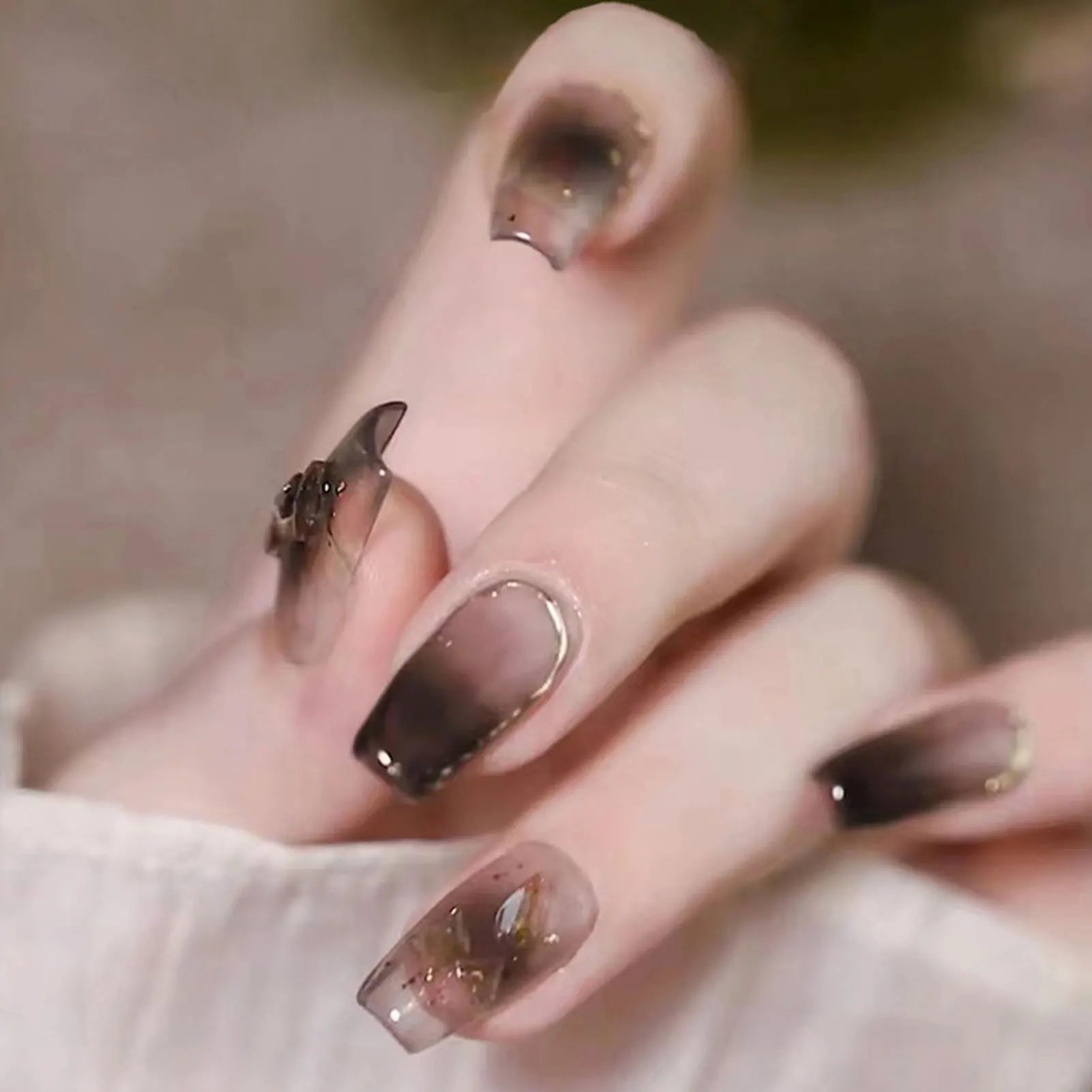 French Style False Nails Glitte Bow Design Fake Nail