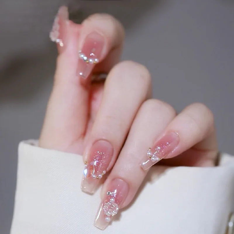 24Pcs/SET French Ballet Blue Moon Sailor False Nails