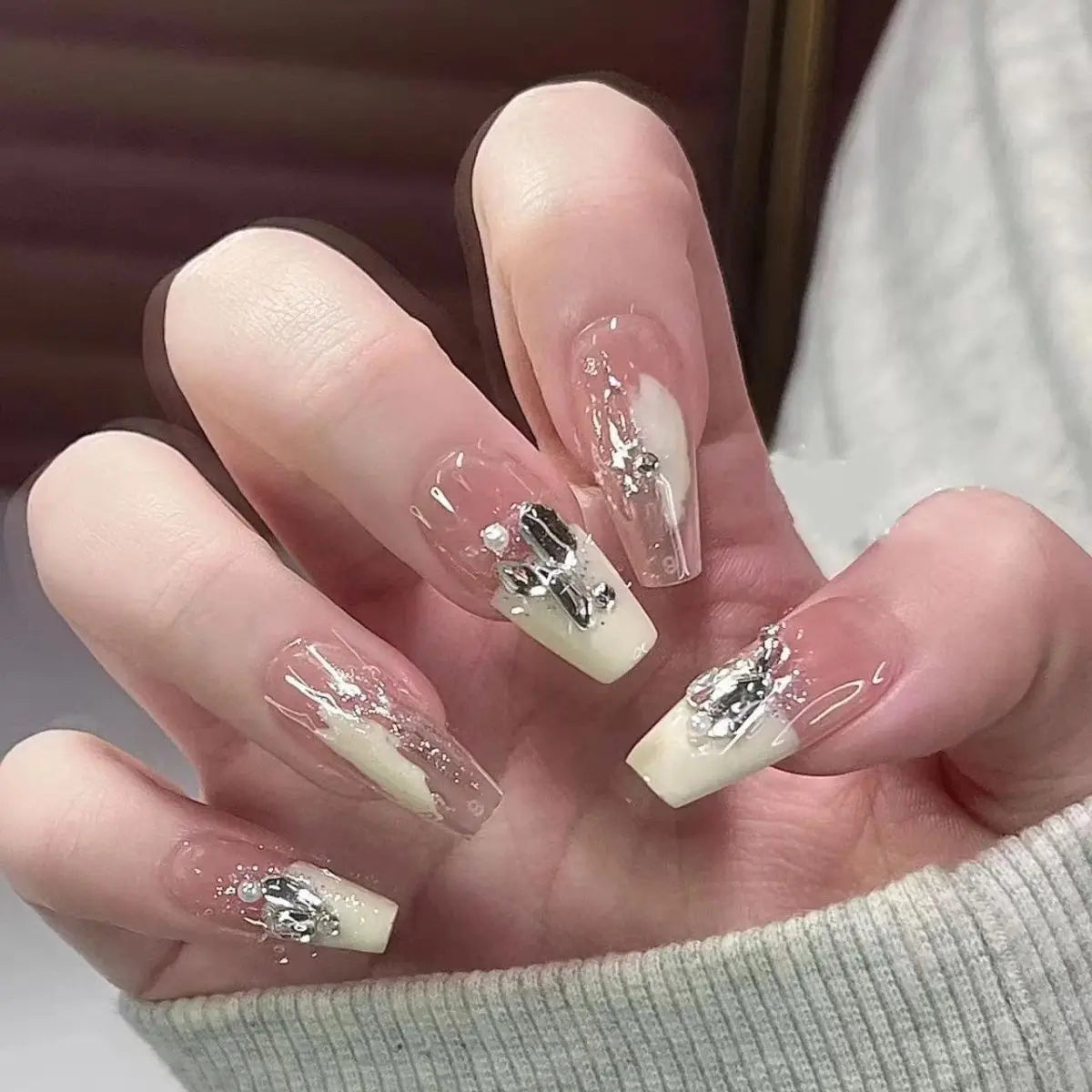 24Pcs/SET French Ballet Blue Moon Sailor False Nails
