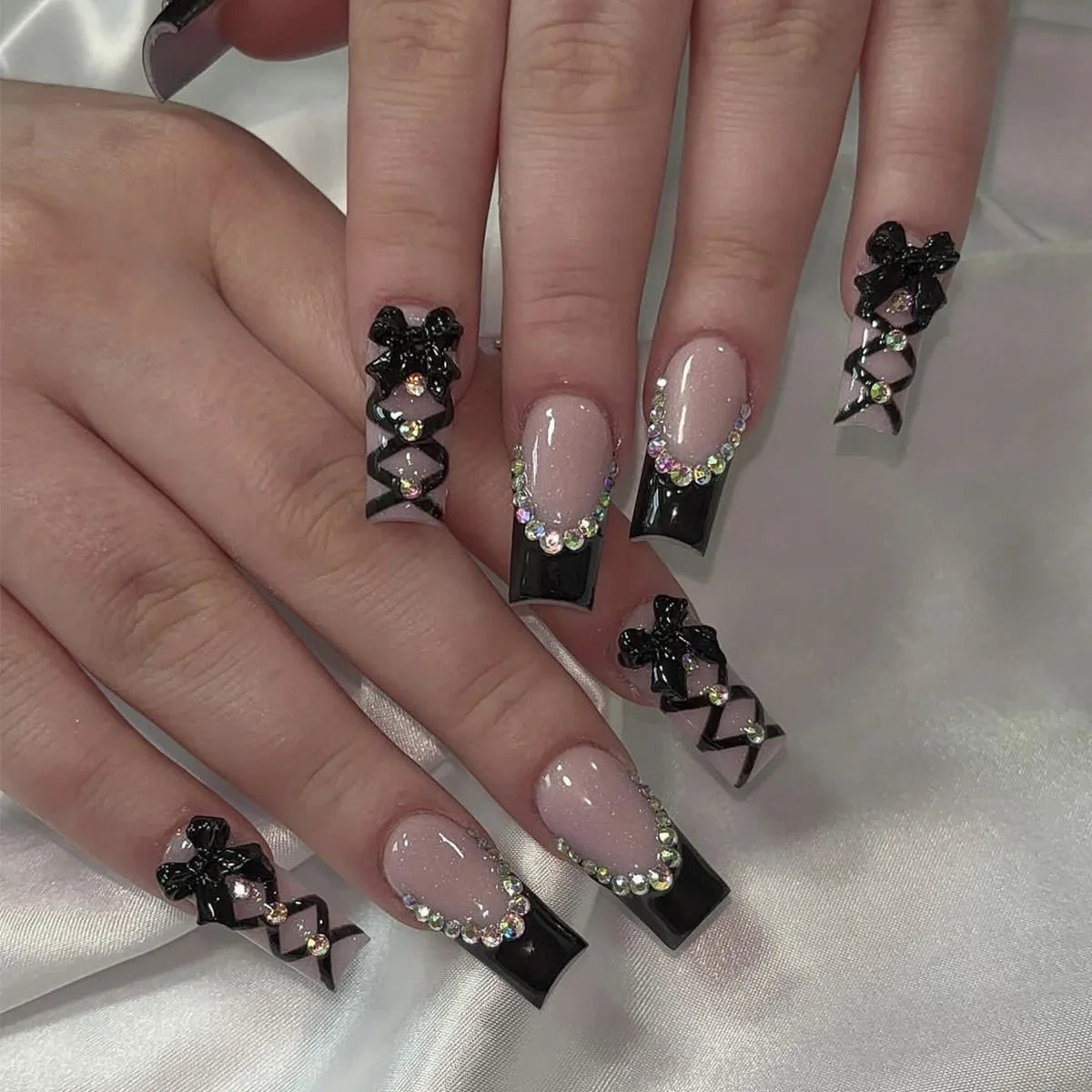 24Pcs French Tip Square Press On Nails
