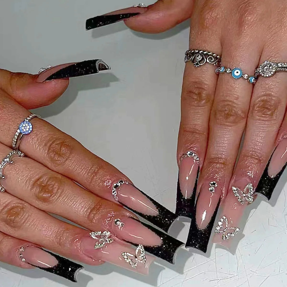 24Pcs French Tip Square Press On Nails