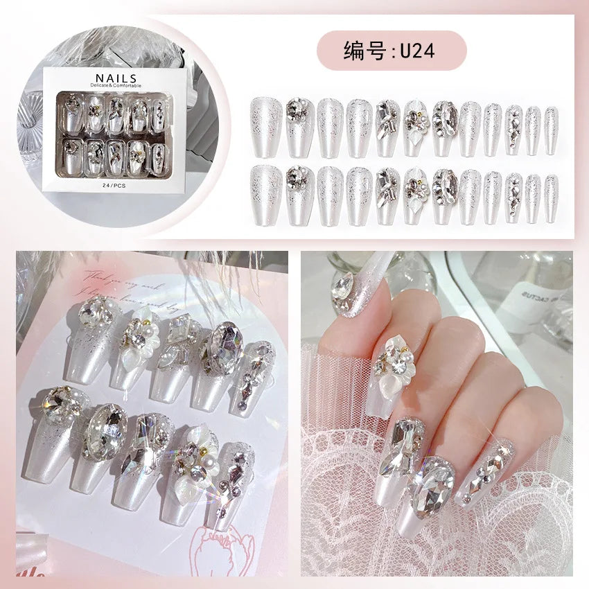 24pcs/box Luxury Pink Long Coffin Fake Nails