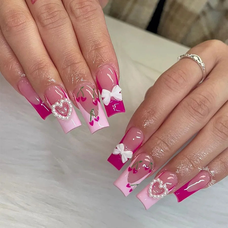 24Pcs French Tip Square Press On Nails