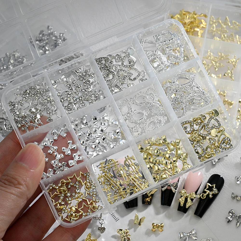 120pcs/box 3D Gold Bow Butterfly Nail