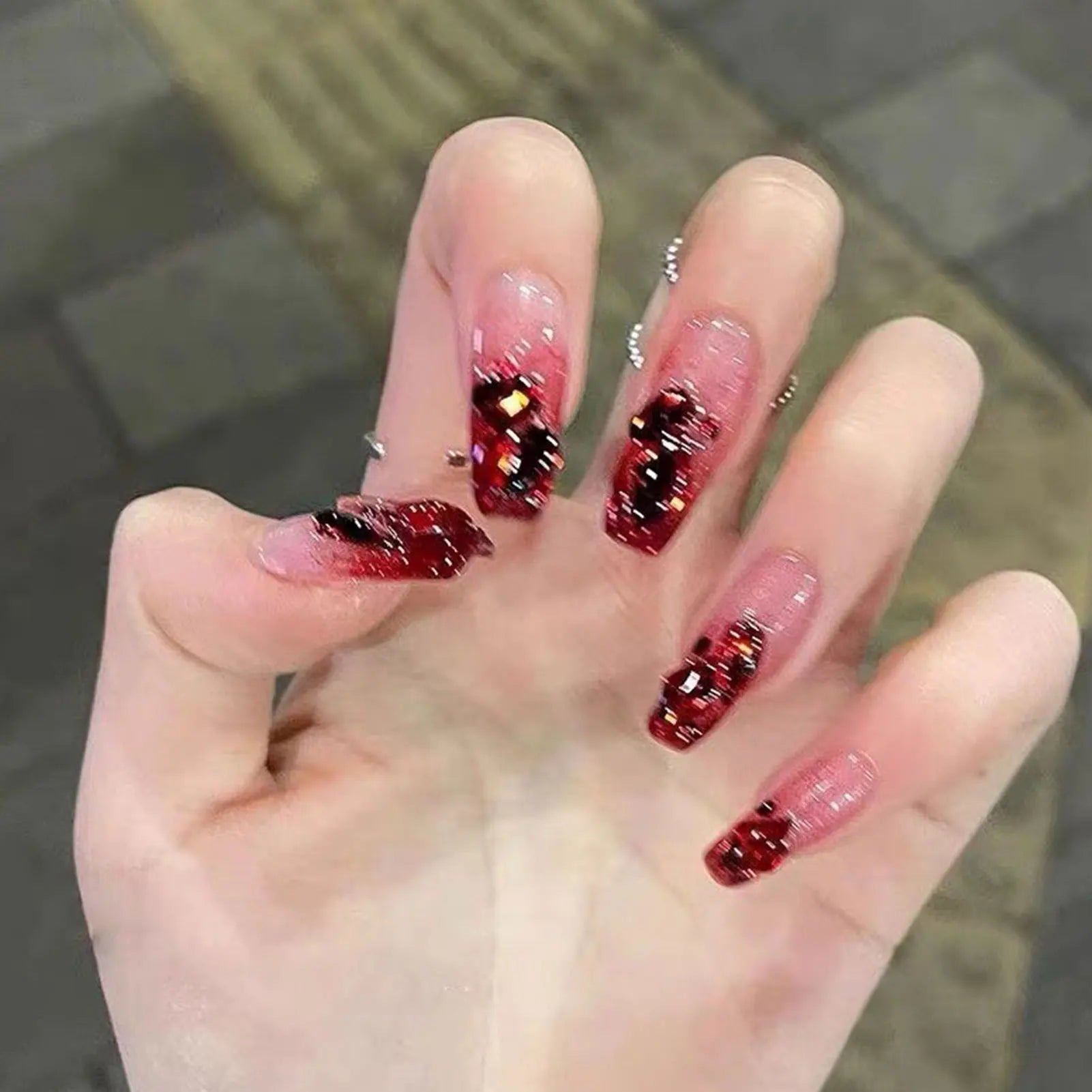 French Style False Nails Glitte Bow Design Fake Nail