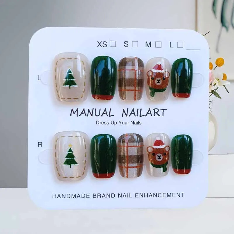 10 Pcs Christmas Half Handmade Press on Nails
