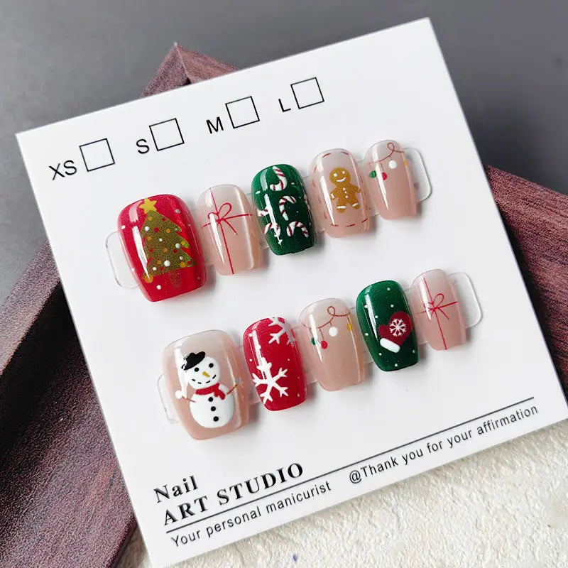 10 Pcs Christmas Half Handmade Press on Nails