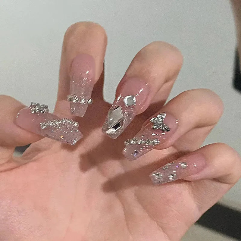 24Pcs/SET French Ballet Blue Moon Sailor False Nails