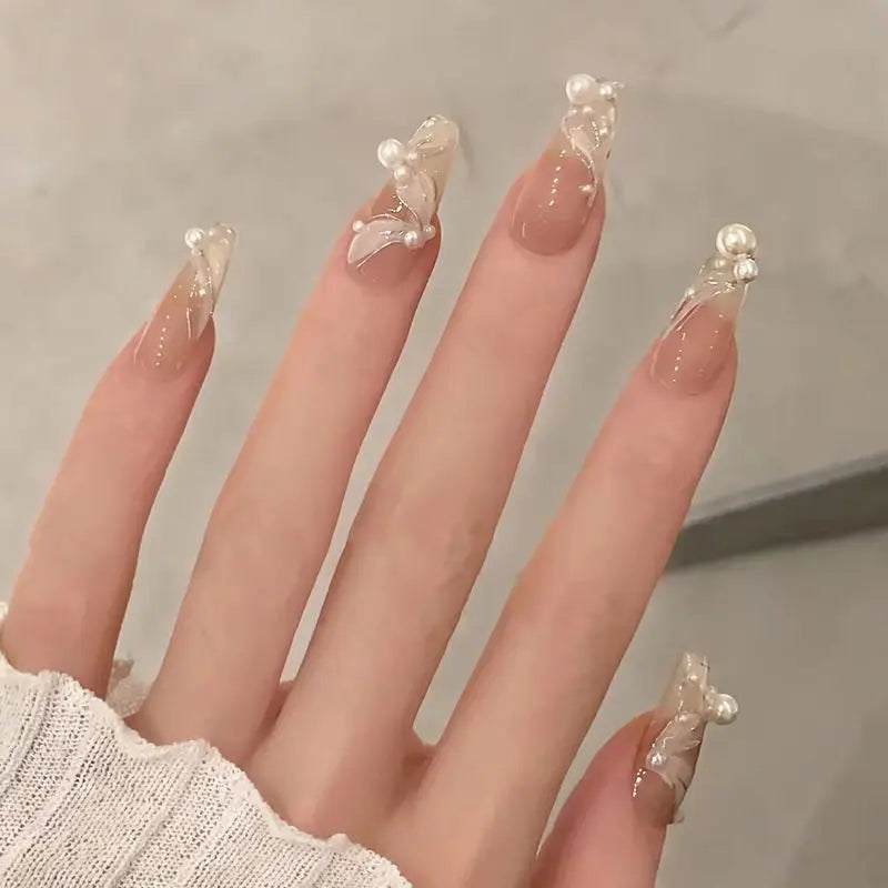 24Pcs/SET French Ballet Blue Moon Sailor False Nails