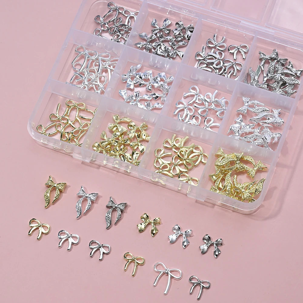 120pcs/box 3D Gold Bow Butterfly Nail