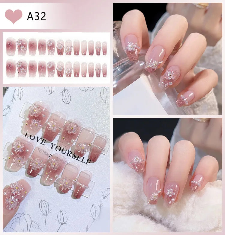 24pcs/box Luxury Pink Long Coffin Fake Nails