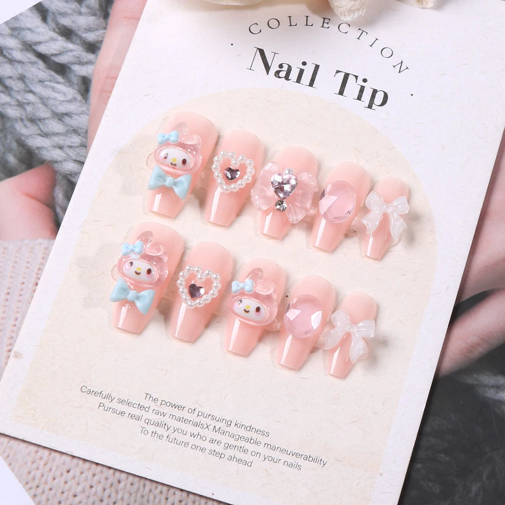 Sanrio Kawaii Pink My Melody Fake Nails 24Pc