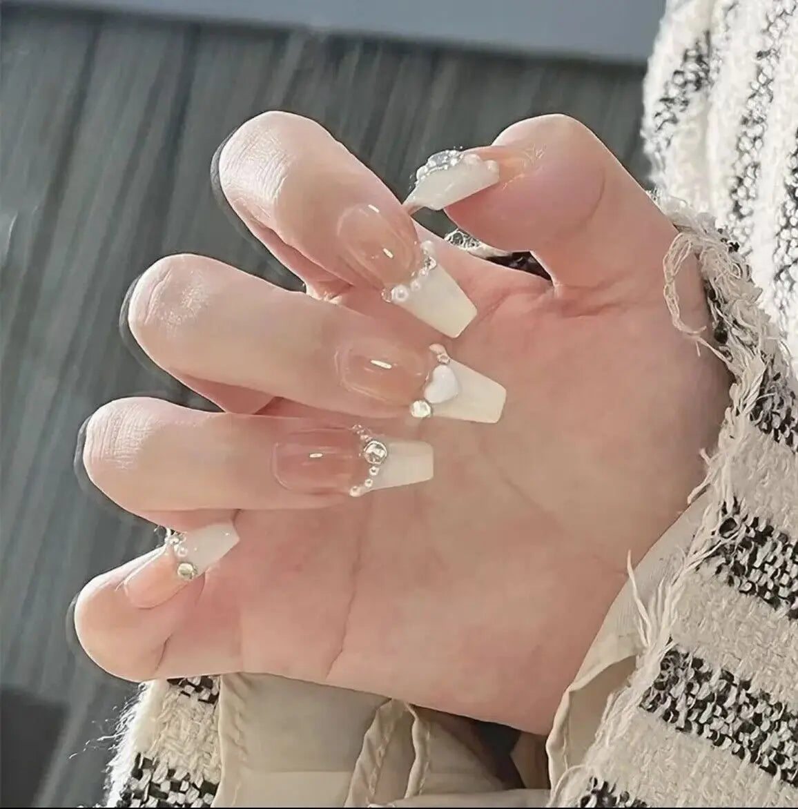 24Pcs/SET French Ballet Blue Moon Sailor False Nails
