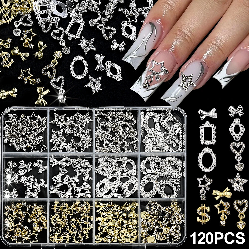 120pcs/box 3D Gold Bow Butterfly Nail