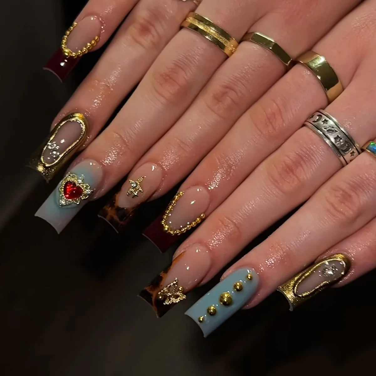 24Pcs French Tip Square Press On Nails