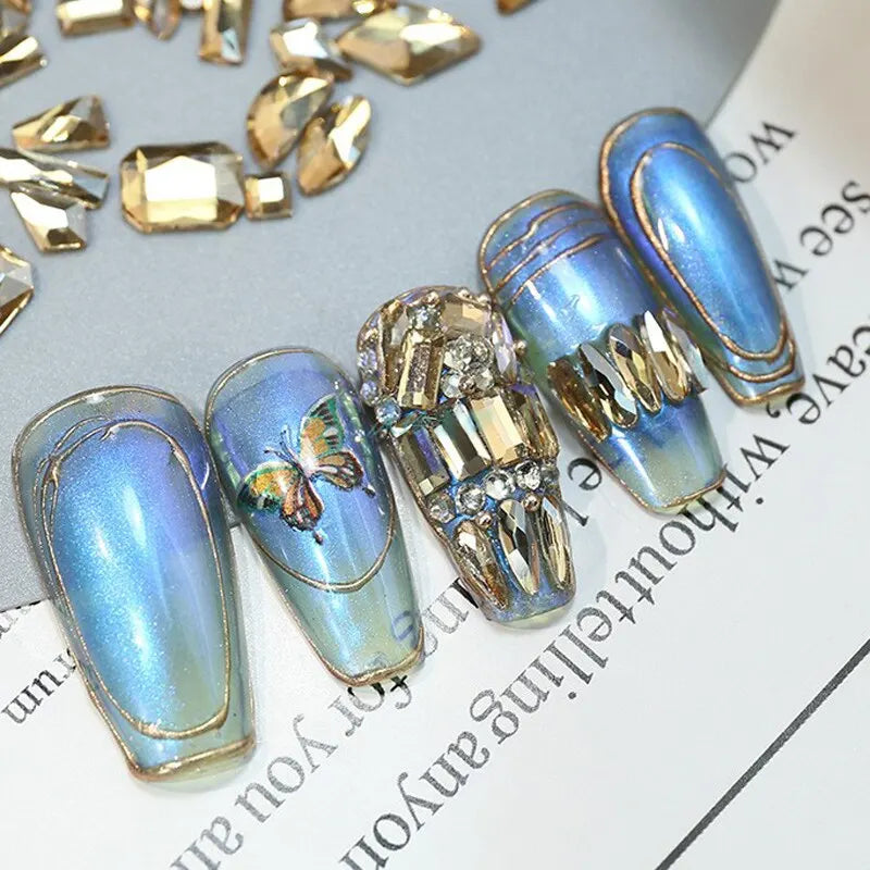 12 Grids Golden Shadow Flatback Rhinestones Glitter Nail