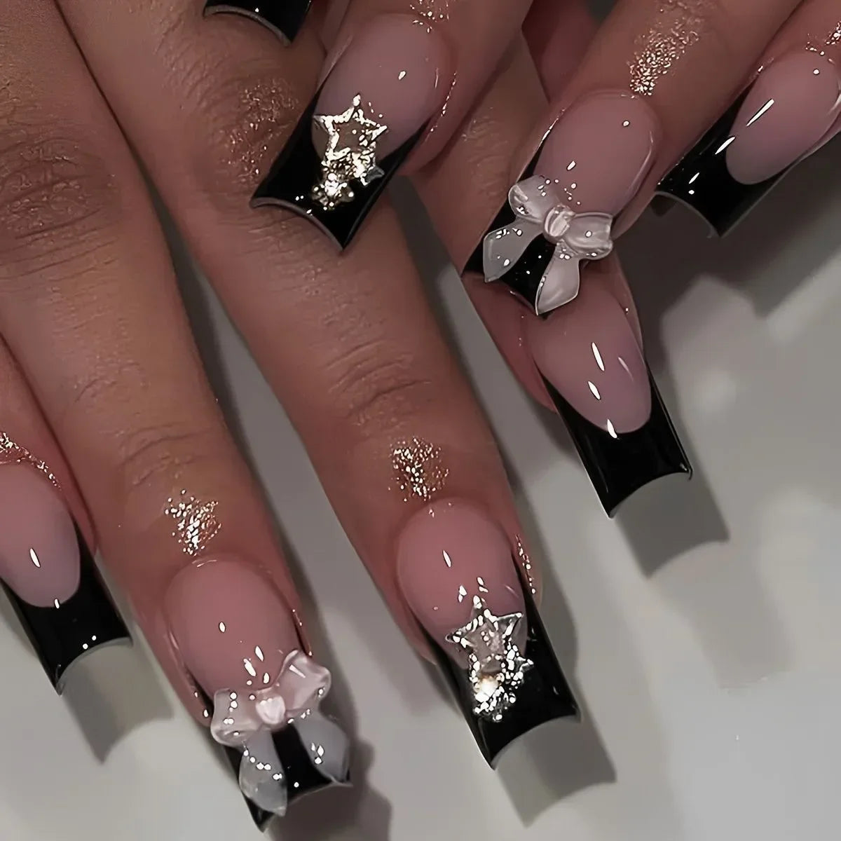 24Pcs French Tip Square Press On Nails