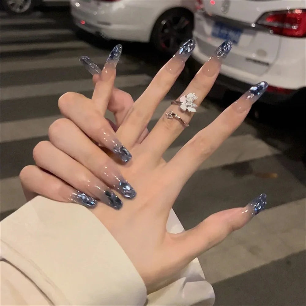 French Style False Nails Glitte Bow Design Fake Nail