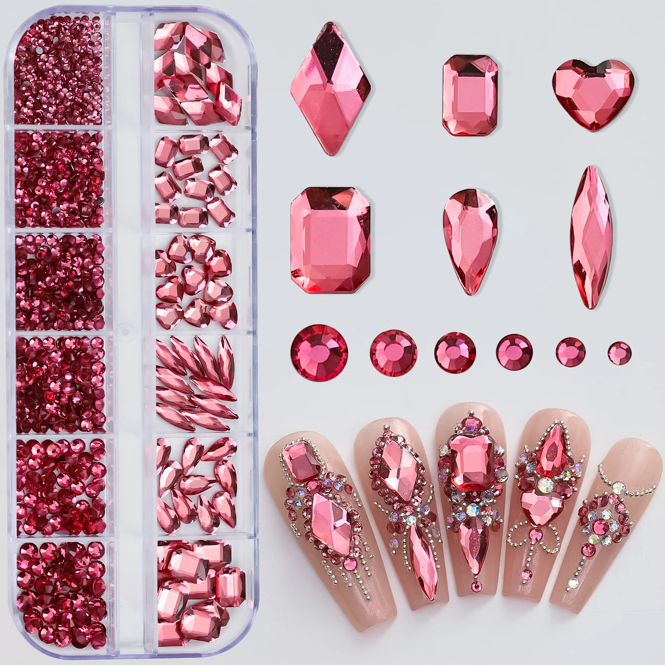 12Grids Mixed-Shape Crystal Nail