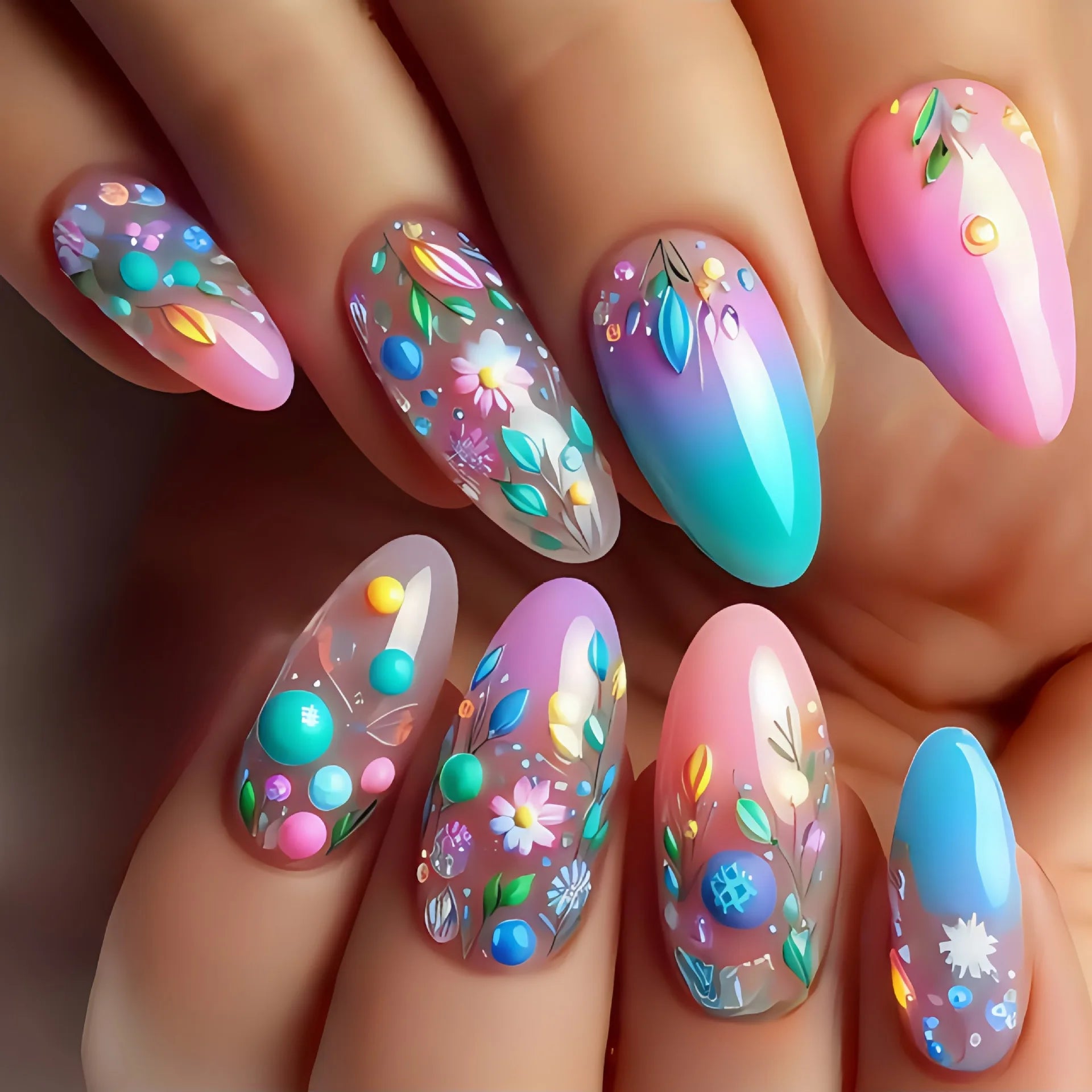 24pcs/set Short Medium fake nails