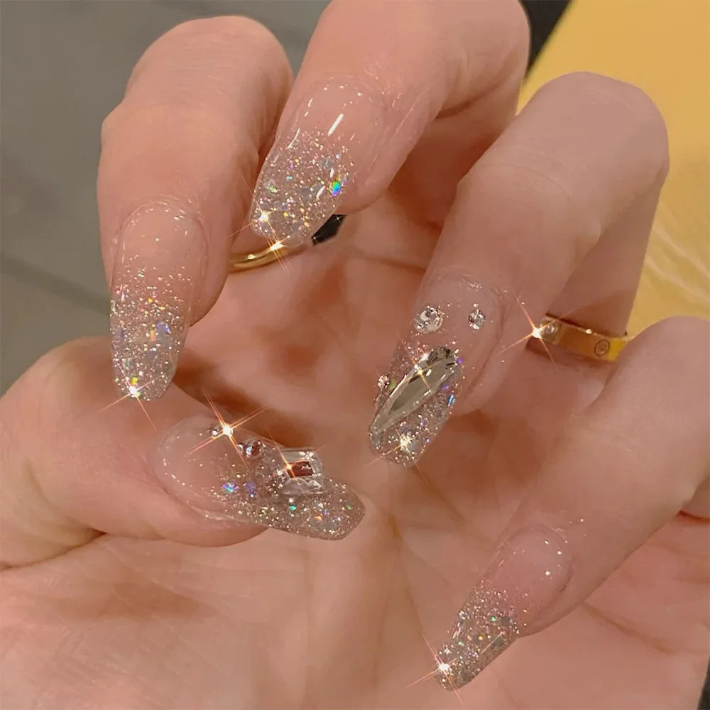 24Pcs/SET French Ballet Blue Moon Sailor False Nails