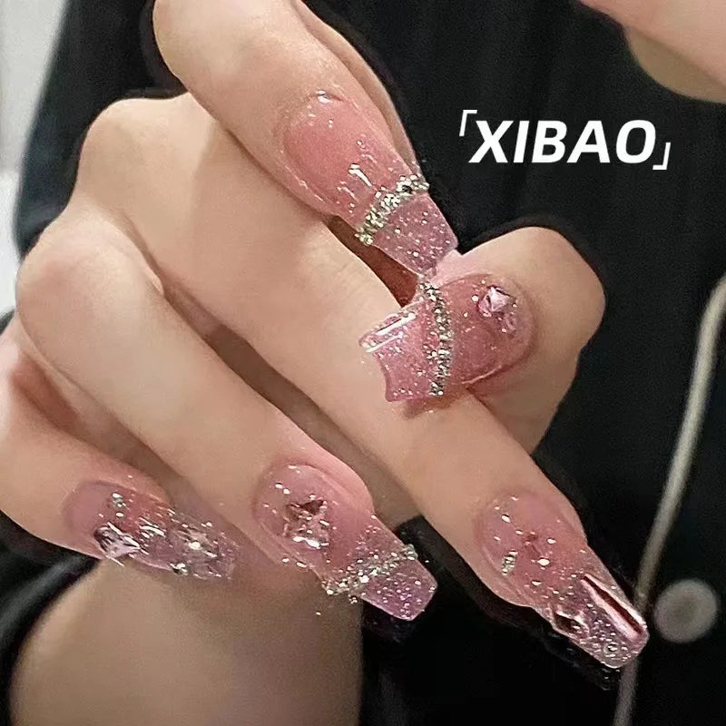 24Pcs/SET French Ballet Blue Moon Sailor False Nails