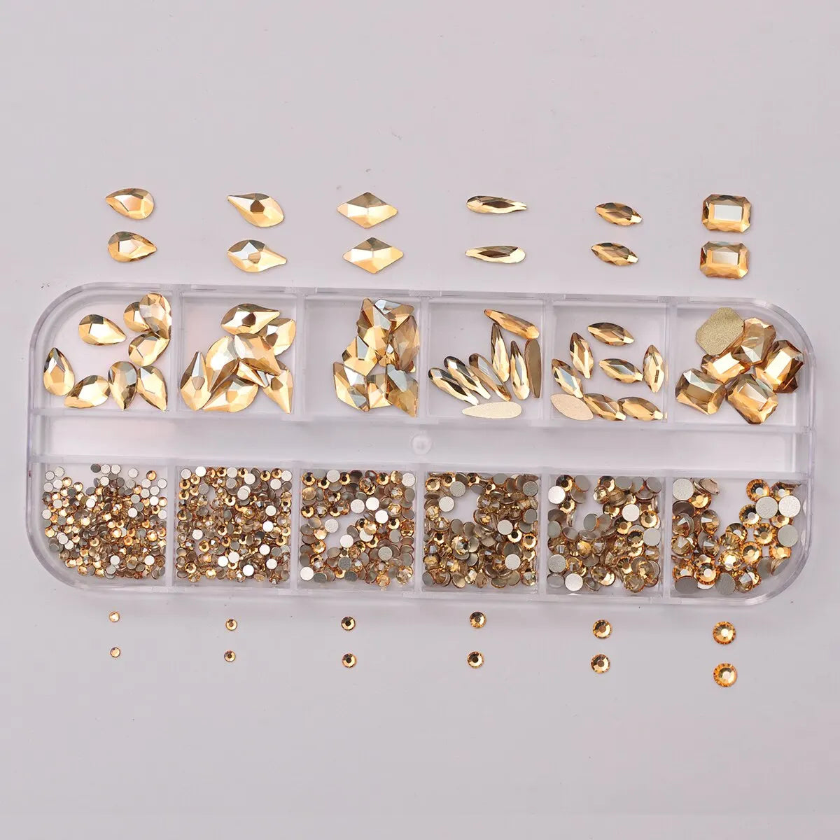 12 Grids Golden Shadow Flatback Rhinestones Glitter Nail