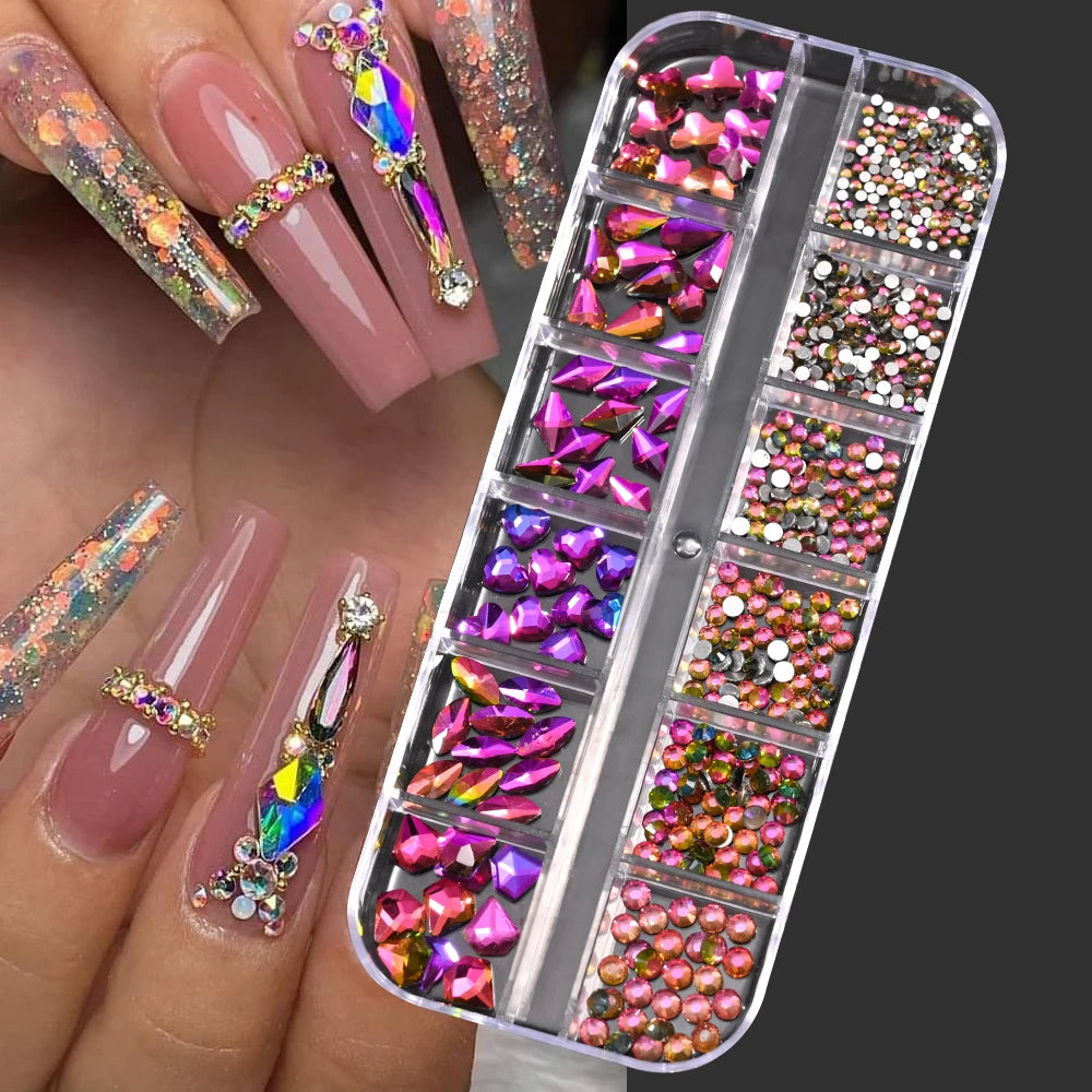 12Grids Mixed-Shape Crystal Nail