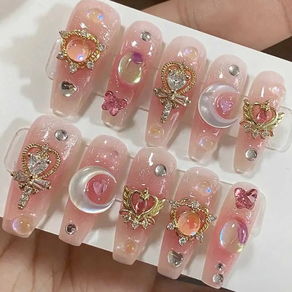 24pcs/box Luxury Pink Long Coffin Fake Nails