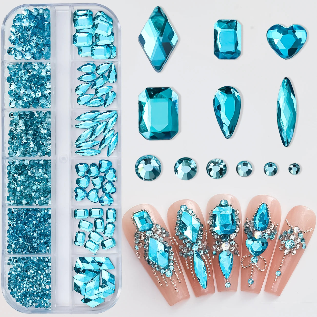 12Grids Mixed-Shape Crystal Nail