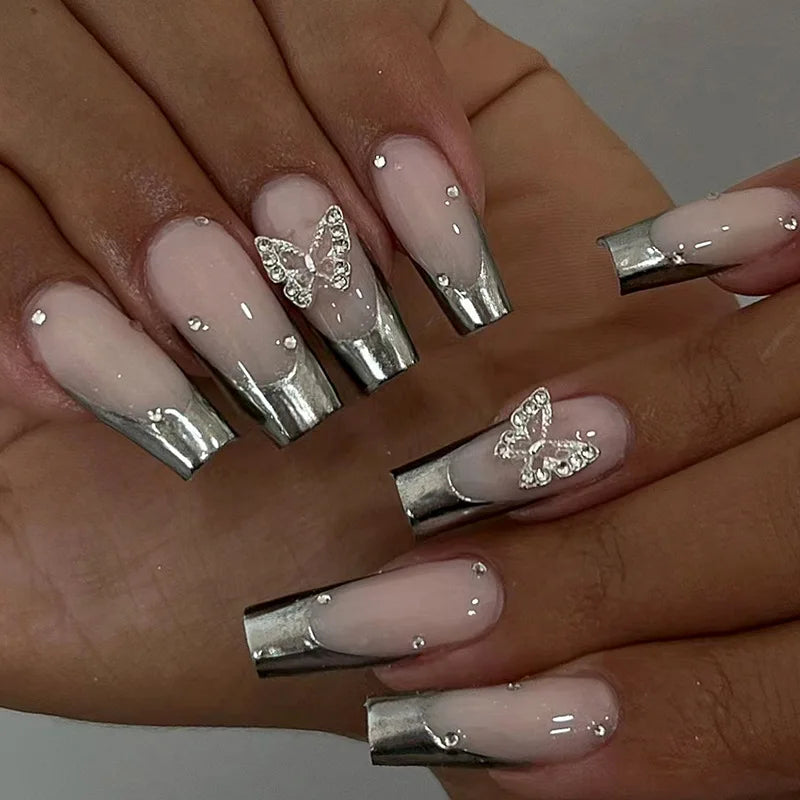 24Pcs French Tip Square Press On Nails