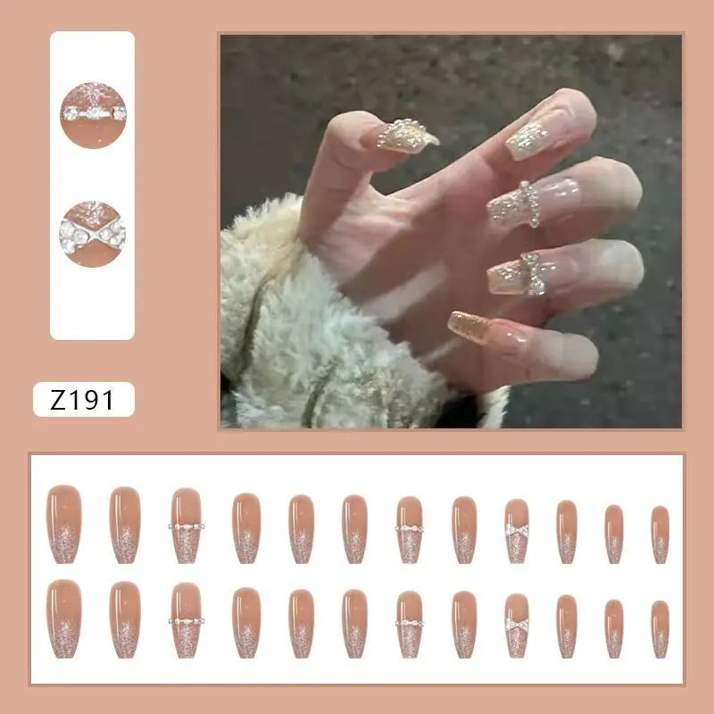24Pcs/SET French Ballet Blue Moon Sailor False Nails