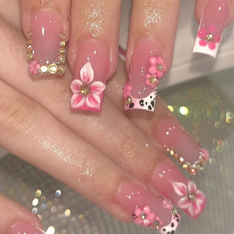 24Pcs French Tip Square Press On Nails