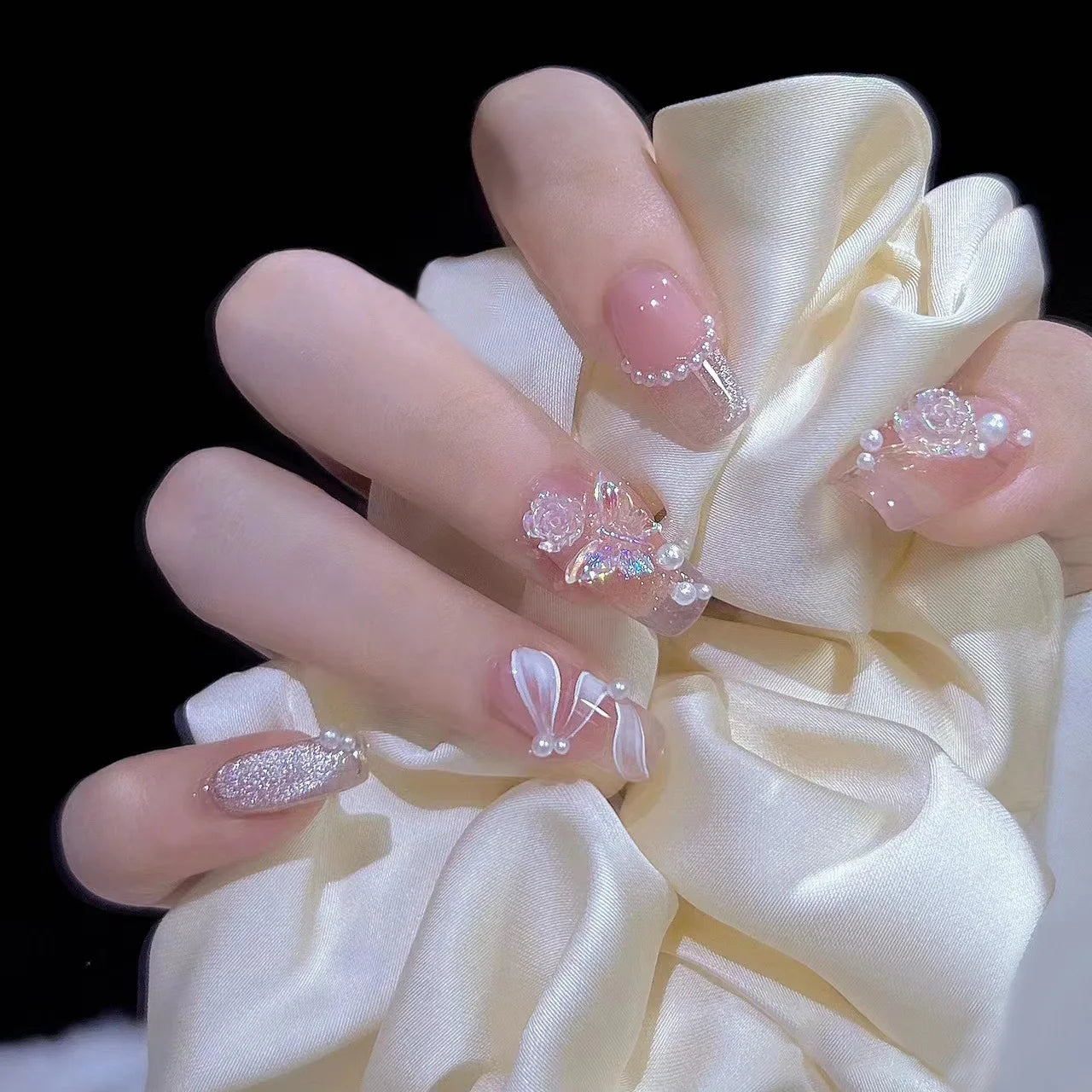 24Pcs/SET French Ballet Blue Moon Sailor False Nails