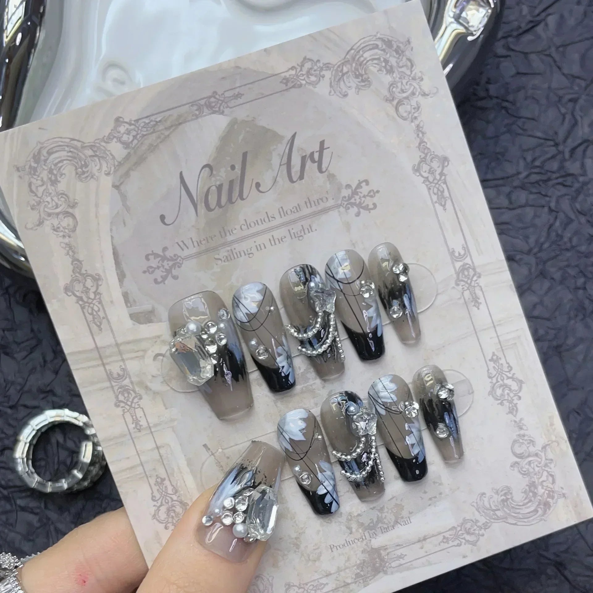24pcsBlack Handmade Press on Nails