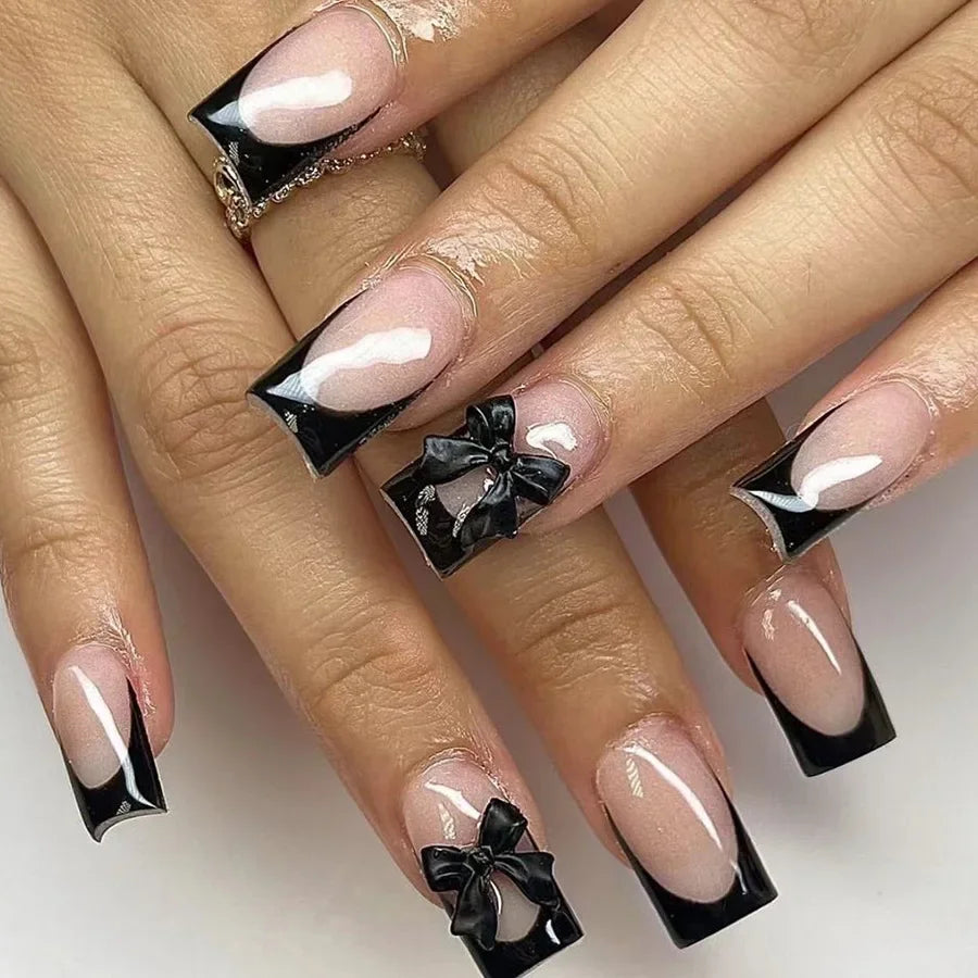 24Pcs French Tip Square Press On Nails